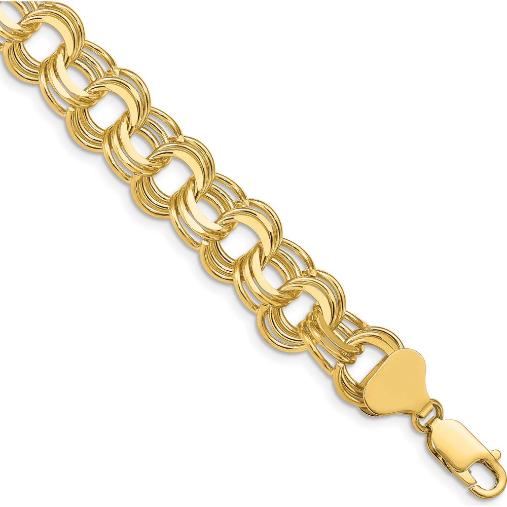 14K Yellow Gold Solid Triple-Link 8" Charm Bracelet by 0