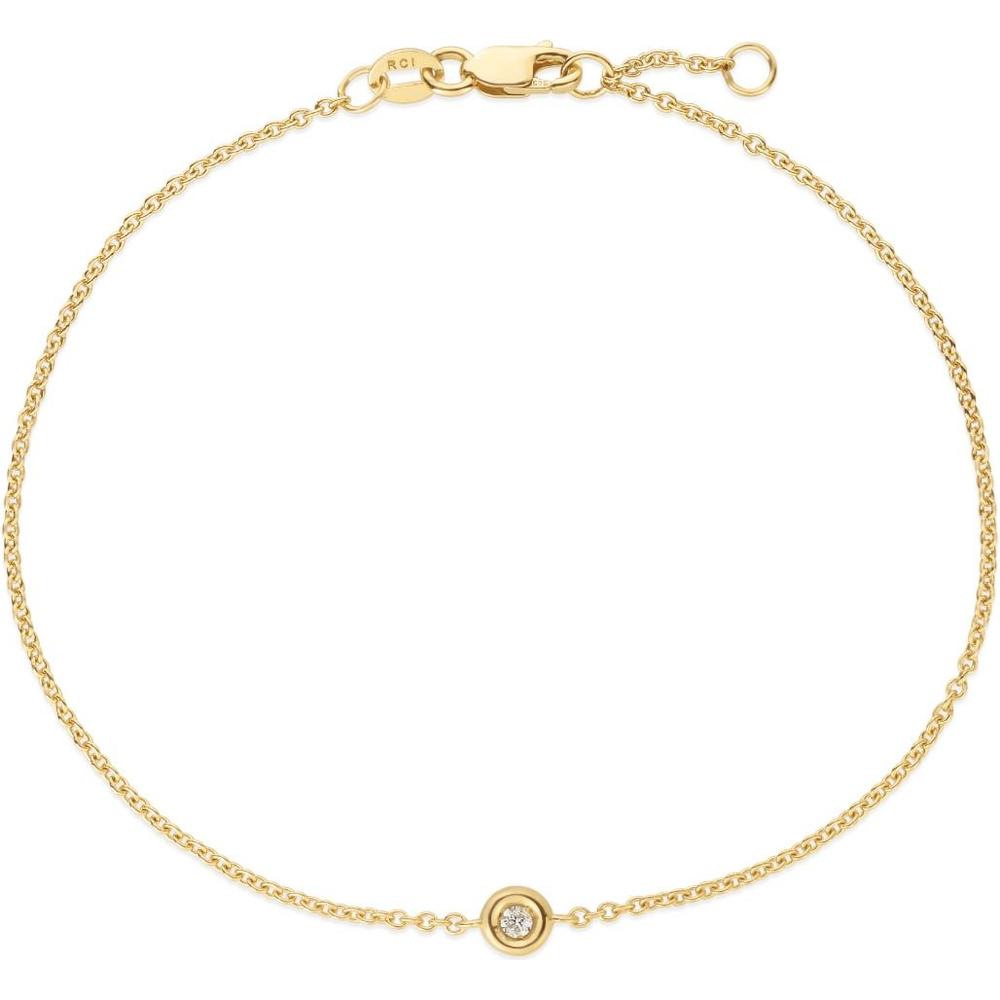 14K Yellow Gold Solitaire Diamond Bracelet - 7" with .02 Carat Bezel-Set Diamond by Orozza Fine Jewelry