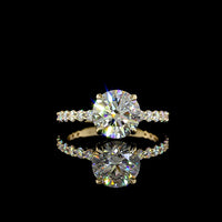 14K Yellow Gold Solitaire Diamond Shank Ring with 2.54 Carats Round Brilliant Center and 0.66 Carats Accent Lab Diamonds - 3.20 Carats Total Diamond Weight - Covaloro Fine Jewelry