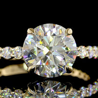 14K Yellow Gold Solitaire Diamond Shank Ring with 2.54 Carats Round Brilliant Center and 0.66 Carats Accent Lab Diamonds - 3.20 Carats Total Diamond Weight - Covaloro Fine Jewelry