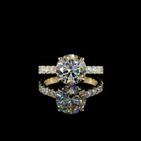 14K Yellow Gold Solitaire Diamond Shank Ring with 3.00 Carat Round Brilliant Lab Diamond Center and 1.02 Carat Accent Diamonds - 4.02 Total Carat Weight - Covaloro Fine Jewelry
