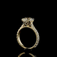 14K Yellow Gold Solitaire Diamond Shank Ring with 3.00 Carat Round Brilliant Lab Diamond Center and 1.02 Carat Accent Diamonds - 4.02 Total Carat Weight - Covaloro Fine Jewelry