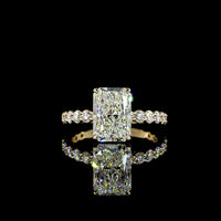 14K Yellow Gold Solitaire Diamond Shank Ring with 3.06 Carat Radiant Cut Lab Diamond Center and 0.85 Carat Round Brilliant Side Stones - IGI Certified 3.91 Total Carat Weight - Covaloro Fine Jewelry
