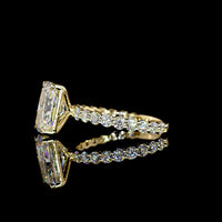 14K Yellow Gold Solitaire Diamond Shank Ring with 3.06 Carat Radiant Cut Lab Diamond Center and 0.85 Carat Round Brilliant Side Stones - IGI Certified 3.91 Total Carat Weight - Covaloro Fine Jewelry