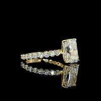 14K Yellow Gold Solitaire Diamond Shank Ring with 3.06 Carat Radiant Cut Lab Diamond Center and 0.85 Carat Round Brilliant Side Stones - IGI Certified 3.91 Total Carat Weight - Covaloro Fine Jewelry
