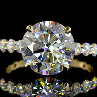 14K Yellow Gold Solitaire Diamond Shank Ring with 3.52 Carat Round Lab Diamond Center and 0.98 Carat Side Stones - 4.50 Carat Total Diamond Weight, IGI Certified F VVS2 - Covaloro Fine Jewelry