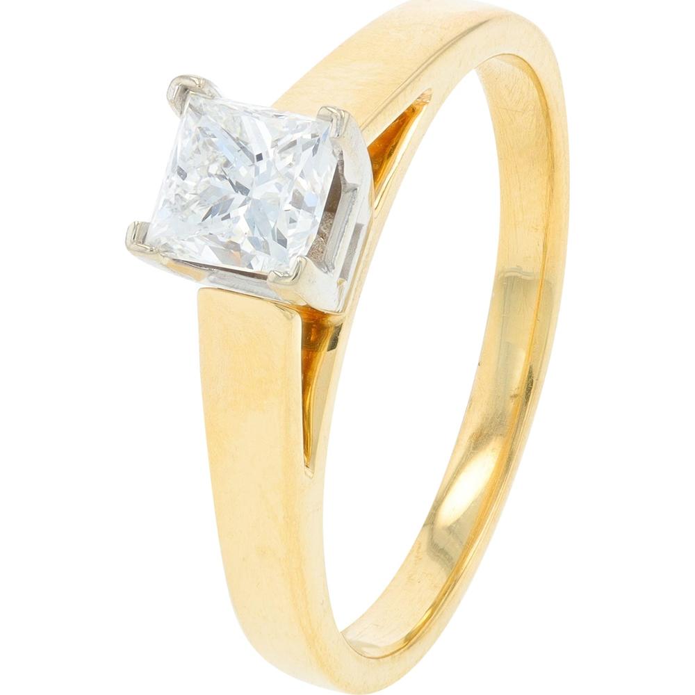 14K Yellow Gold Solitaire Engagement Ring with 0.69 Carat Princess Cut Diamond