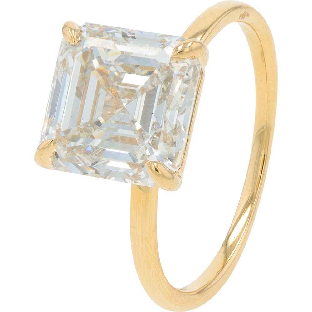 14K Yellow Gold Solitaire Engagement Ring with Asscher Cut Lab Grown Diamond - 4.00 Carat Total Diamond Weight