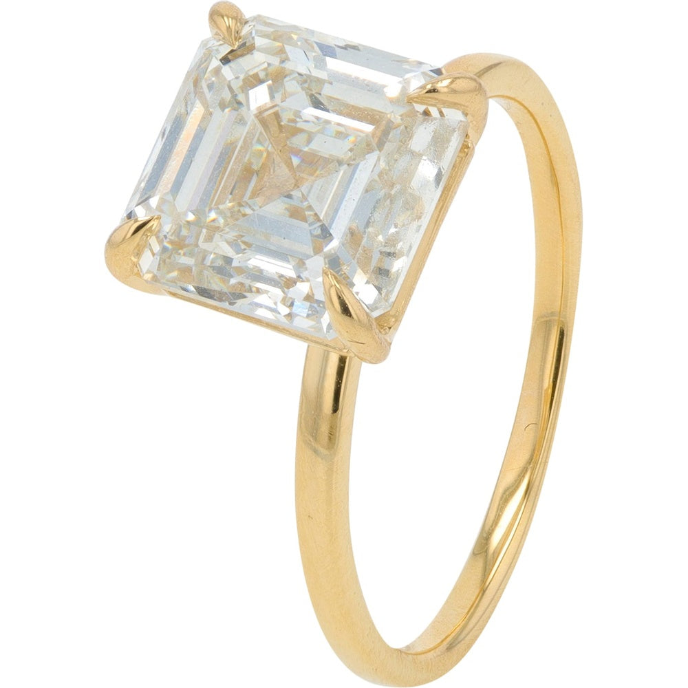 14K Yellow Gold Solitaire Engagement Ring with Asscher Cut Lab Grown Diamond - 4.00 Carat Total Diamond Weight