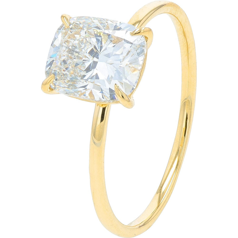 14K Yellow Gold Solitaire Engagement Ring with Elongated Cushion Cut Lab Grown Diamond - 1.75 Carat Total Diamond Weight