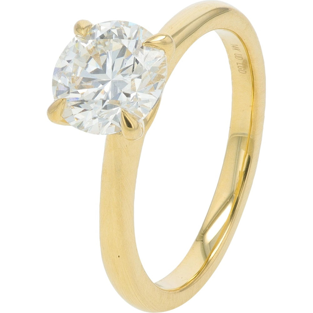 14K Yellow Gold Solitaire Engagement Ring with Four-Prong Set Round Lab Grown Diamond - 1.50 Carat Total Diamond Weight