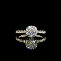 14K Yellow Gold Solitaire Engagement Ring with Round Brilliant Cut Lab Diamond Accented Shank - 2.68 Carat Total Diamond Weight (2.02 Carat Center Stone E VVS1 IGI Certified) - Covaloro Fine Jewelry