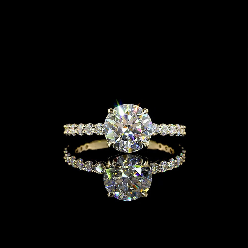 14K Yellow Gold Solitaire Engagement Ring with Round Brilliant Cut Lab Diamond Accented Shank - 2.68 Carat Total Diamond Weight (2.02 Carat Center Stone E VVS1 IGI Certified) - Covaloro Fine Jewelry