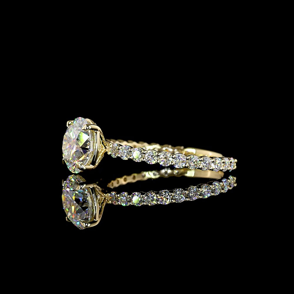 14K Yellow Gold Solitaire Engagement Ring with Round Brilliant Cut Lab Diamond Accented Shank - 2.68 Carat Total Diamond Weight (2.02 Carat Center Stone E VVS1 IGI Certified) - Covaloro Fine Jewelry