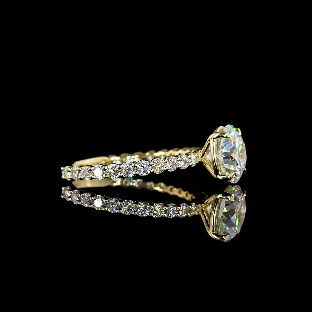 14K Yellow Gold Solitaire Engagement Ring with Round Brilliant Cut Lab Diamond Accented Shank - 2.68 Carat Total Diamond Weight (2.02 Carat Center Stone E VVS1 IGI Certified) - Covaloro Fine Jewelry