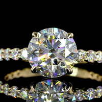 14K Yellow Gold Solitaire Engagement Ring with Round Brilliant Cut Lab Diamond Accented Shank - 2.68 Carat Total Diamond Weight (2.02 Carat Center Stone E VVS1 IGI Certified) - Covaloro Fine Jewelry
