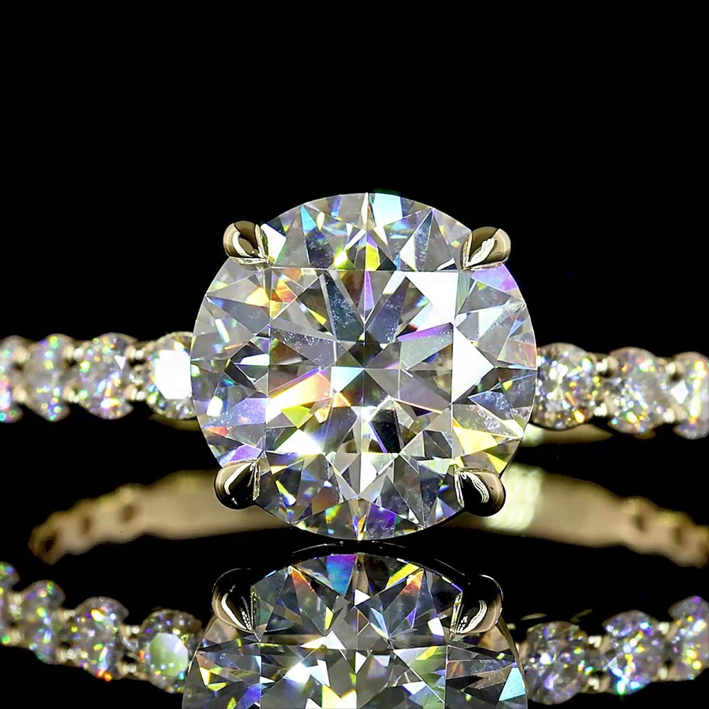 14K Yellow Gold Solitaire Engagement Ring with Round Brilliant Cut Lab Diamond Accented Shank - 2.68 Carat Total Diamond Weight (2.02 Carat Center Stone E VVS1 IGI Certified) - Covaloro Fine Jewelry