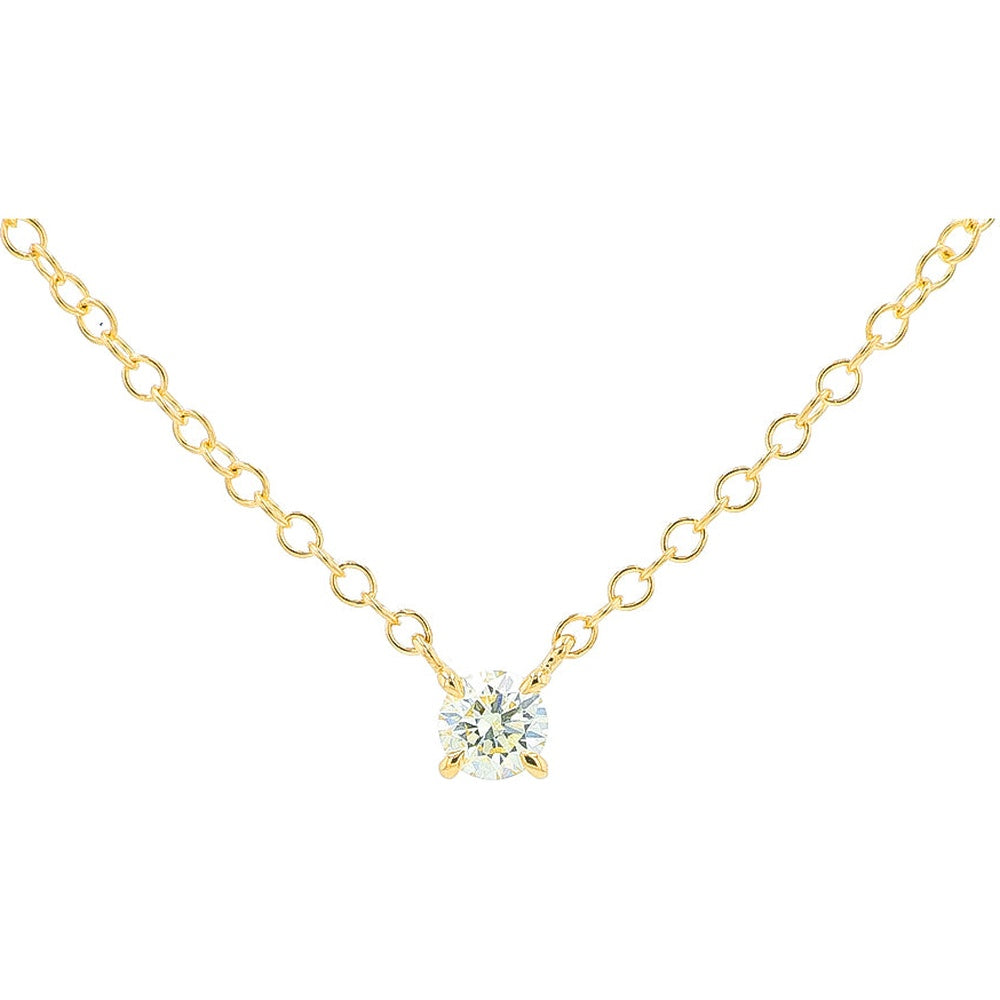 14K Yellow Gold Solitaire Pendant Necklace with 4-Prong Set Round Diamond - 0.16 Carat Total Diamond Weight