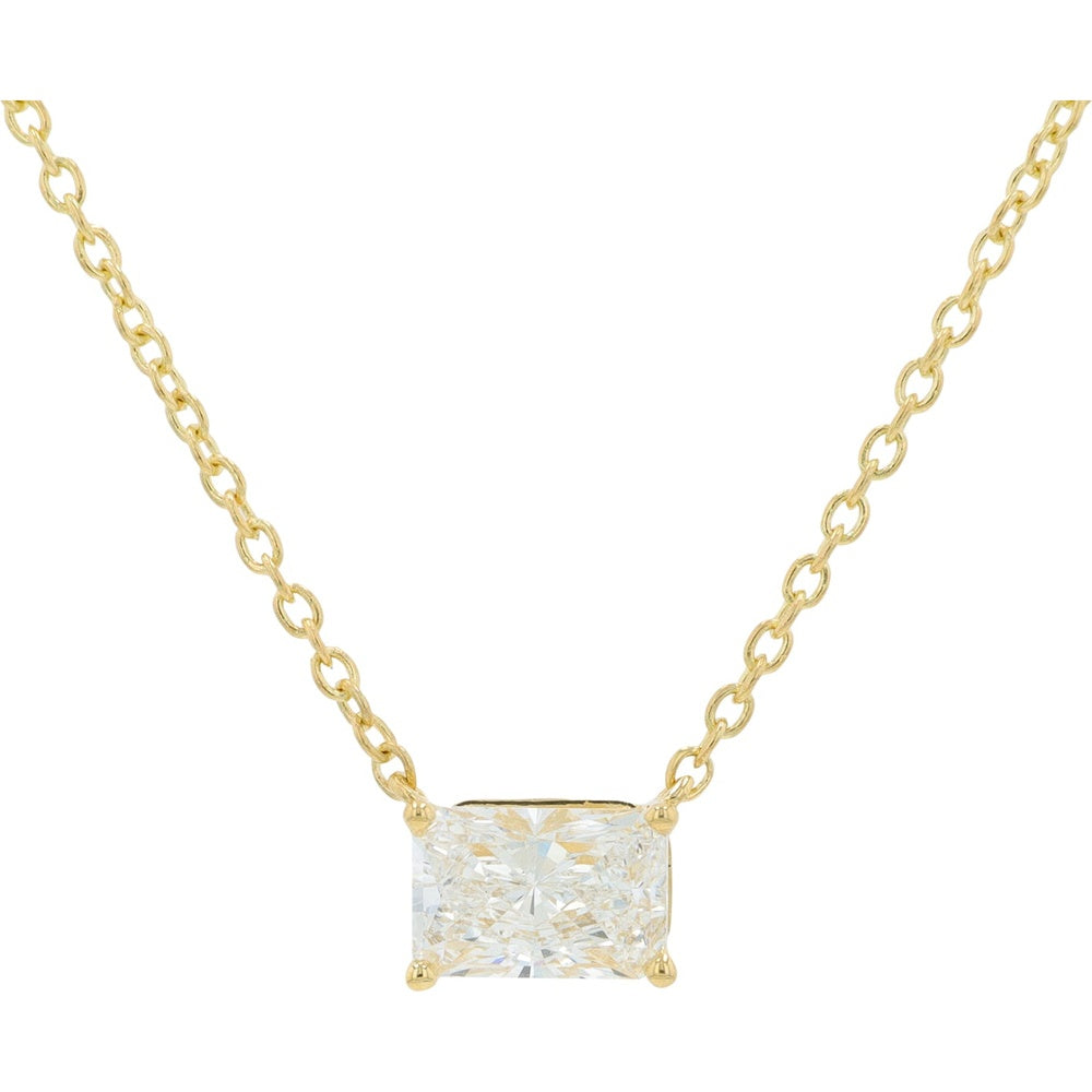 14K Yellow Gold Solitaire Pendant Necklace with Lab Grown Radiant Cut Diamond - 0.50 Carat Total Diamond Weight