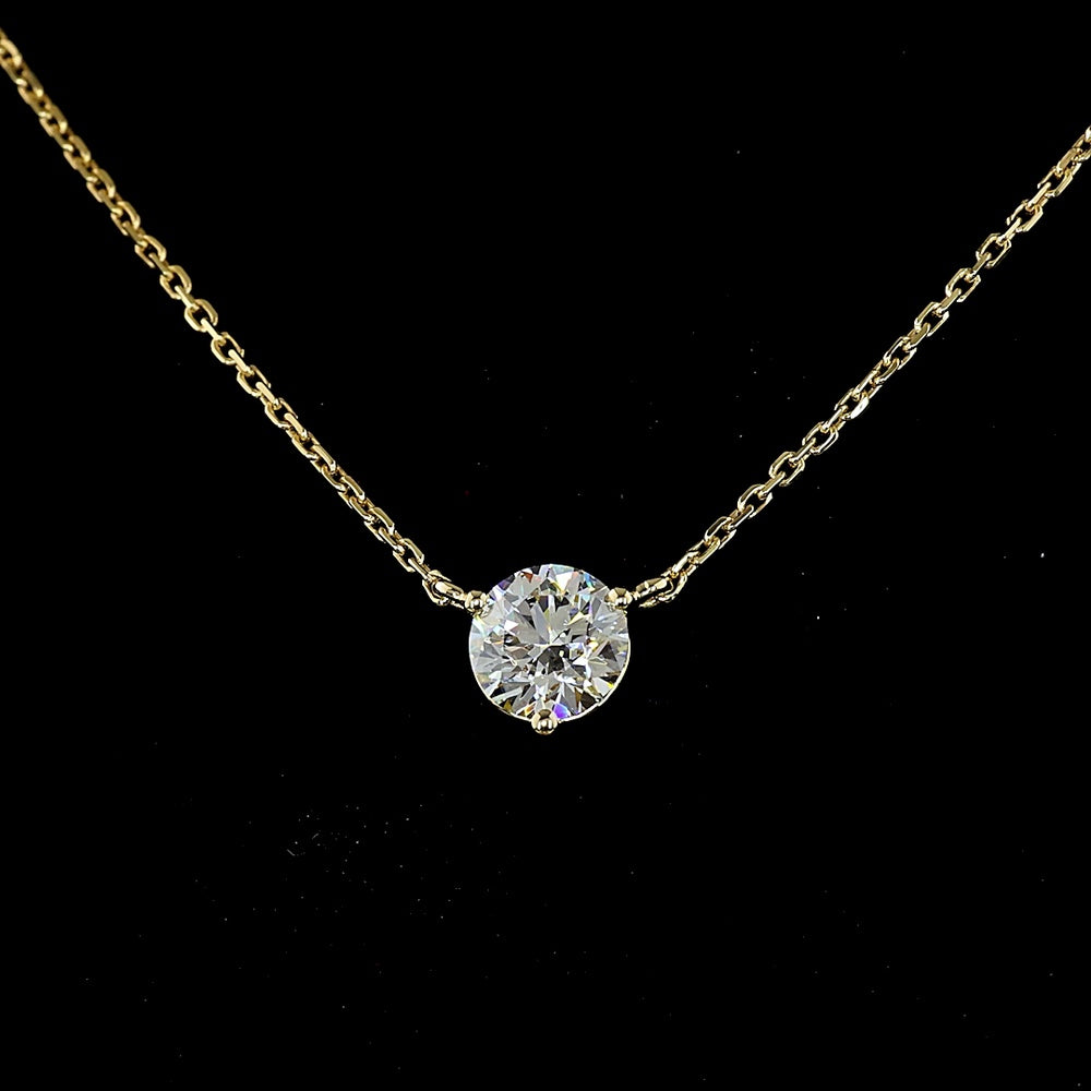 14K Yellow Gold Solitaire Pendant with 0.60 Carat Round Brilliant Cut Lab Diamond - E-F Color VS Clarity - Covaloro Fine Jewelry