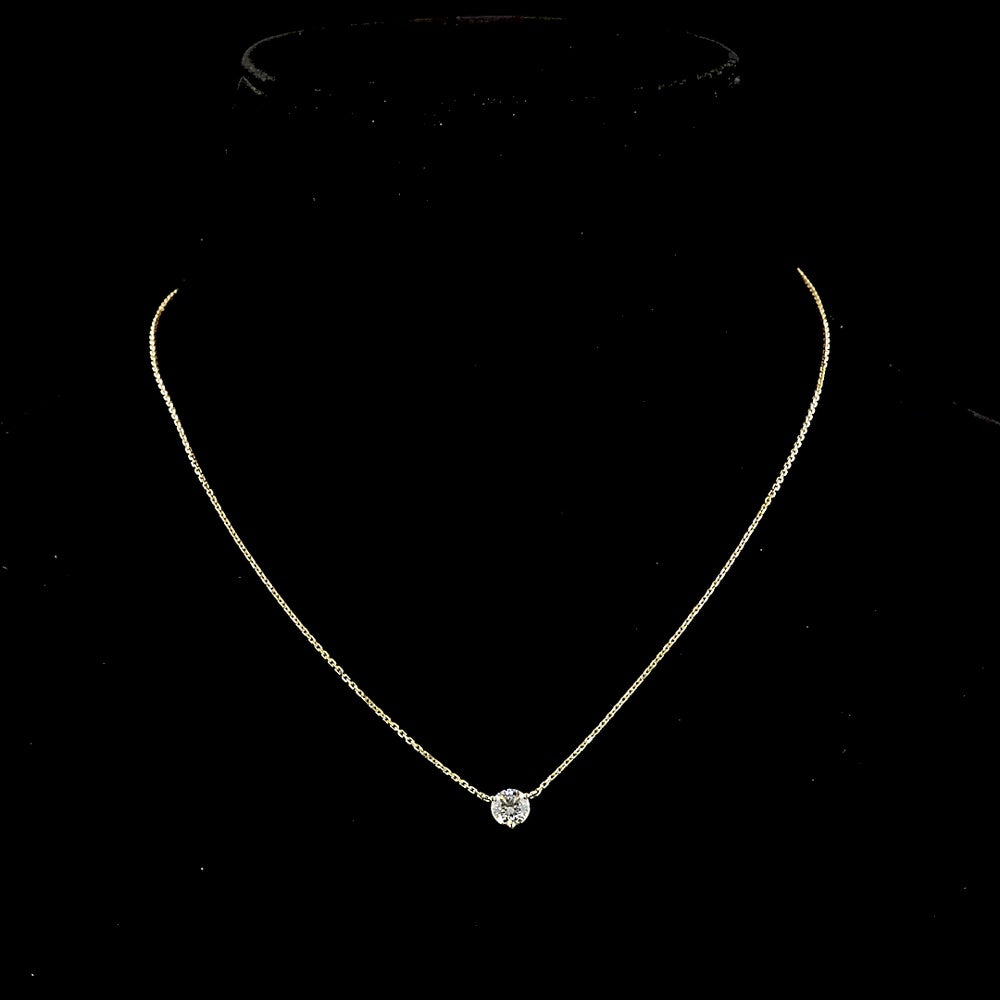 14K Yellow Gold Solitaire Pendant with 0.60 Carat Round Brilliant Cut Lab Diamond - E-F Color VS Clarity - Covaloro Fine Jewelry