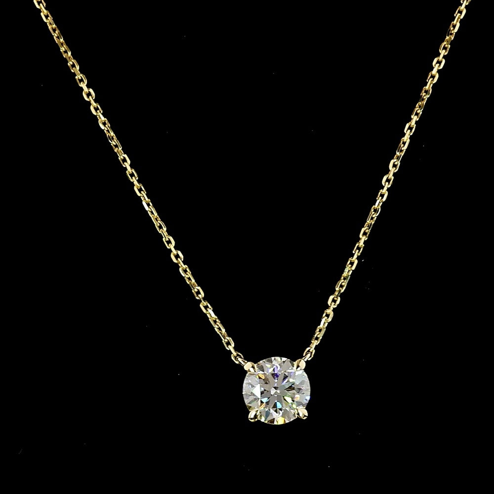14K Yellow Gold Solitaire Pendant with 1 Carat Round Lab Diamond - E-F Color VS1 Clarity, 4-Prong Setting - Covaloro Fine Jewelry