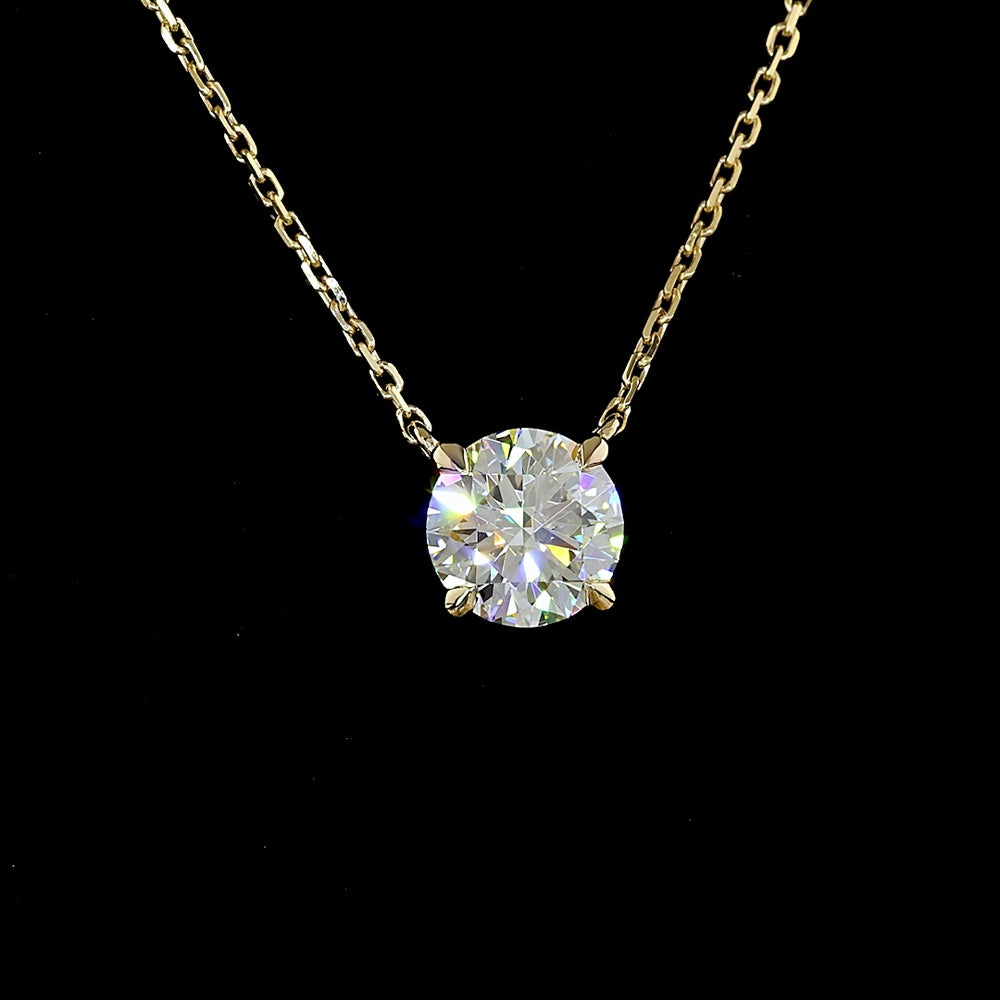 14K Yellow Gold Solitaire Pendant with 1 Carat Round Lab Diamond - E-F Color VS1 Clarity, 4-Prong Setting - Covaloro Fine Jewelry