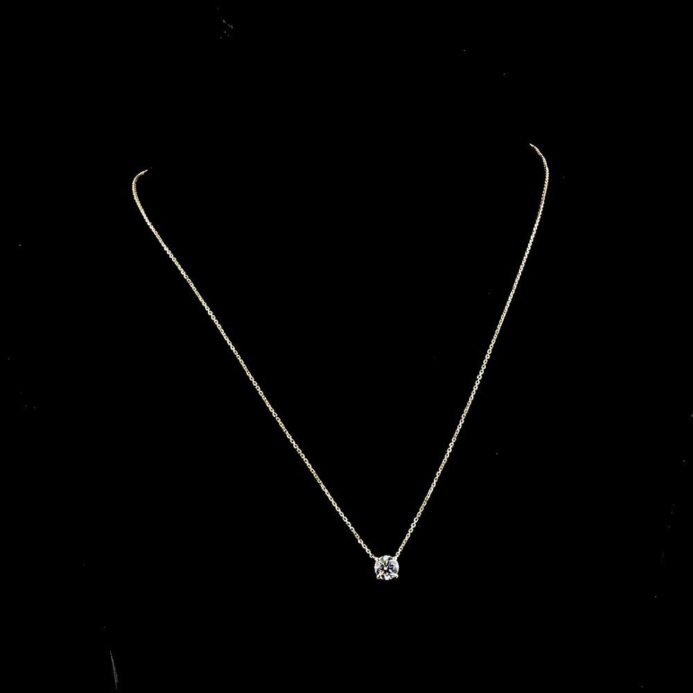 14K Yellow Gold Solitaire Pendant with 1 Carat Round Lab Diamond - E-F Color VS1 Clarity, 4-Prong Setting - Covaloro Fine Jewelry