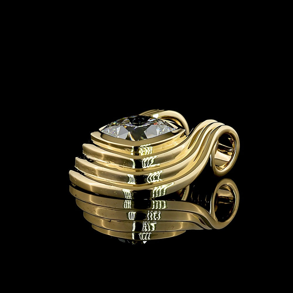 14K Yellow Gold Solitaire Pendant with 3.58 Carat Square Cushion Brilliant Cut Lab Diamond - E-F Color VVS2 Clarity - Covaloro Fine Jewelry