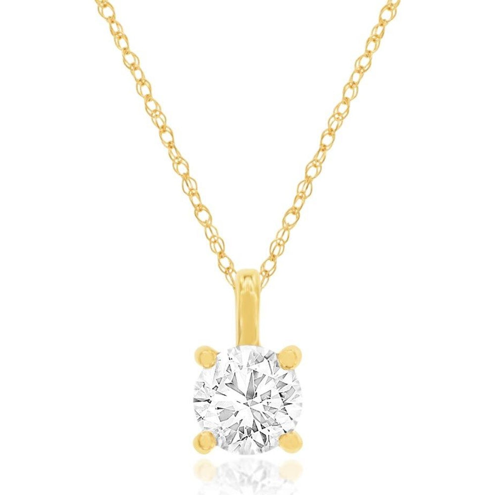 14K Yellow Gold Solitaire Pendant with 4-Prong Set Round Lab-Grown Diamond - 0.50 Carat Total Diamond Weight - Royal Jewelry