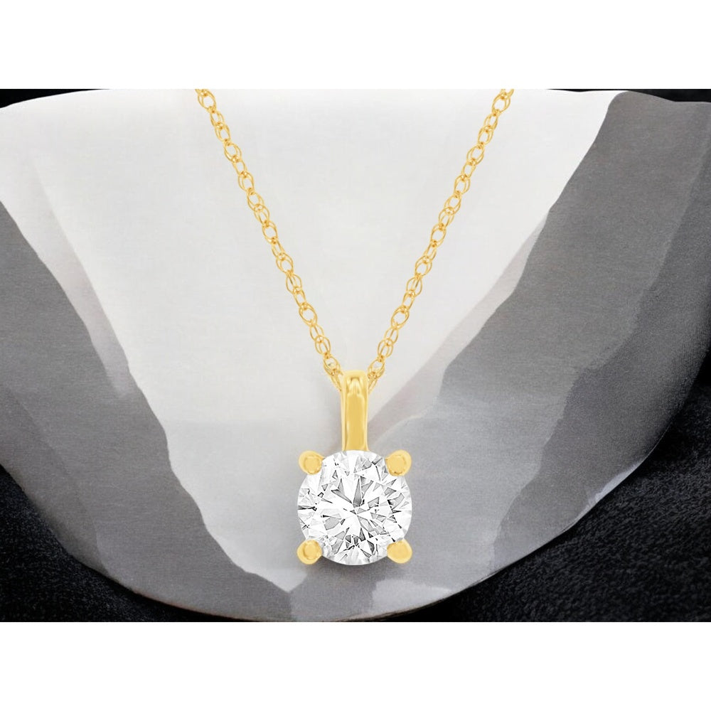14K Yellow Gold Solitaire Pendant with 4-Prong Set Round Lab-Grown Diamond - 0.50 Carat Total Diamond Weight - Royal Jewelry