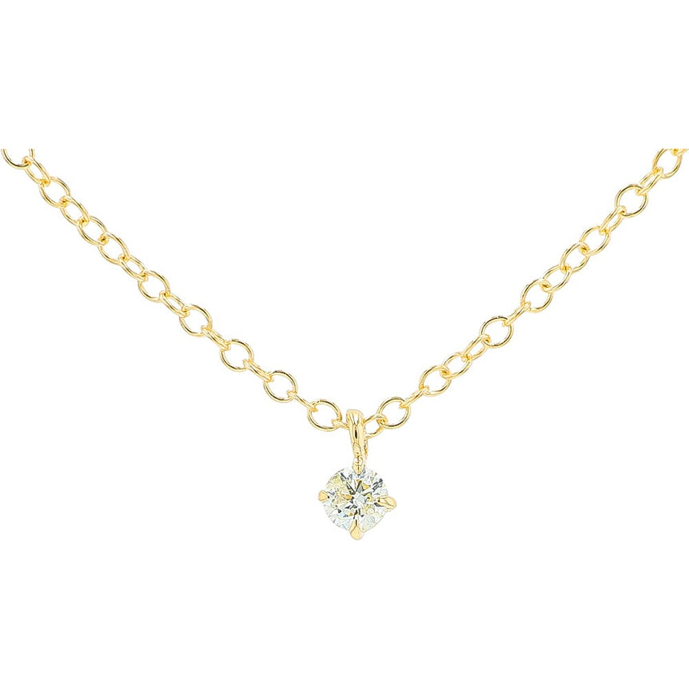14K Yellow Gold Solitaire Pendant with Round Brilliant Cut Diamond - 0.09 Carat Total Diamond Weight