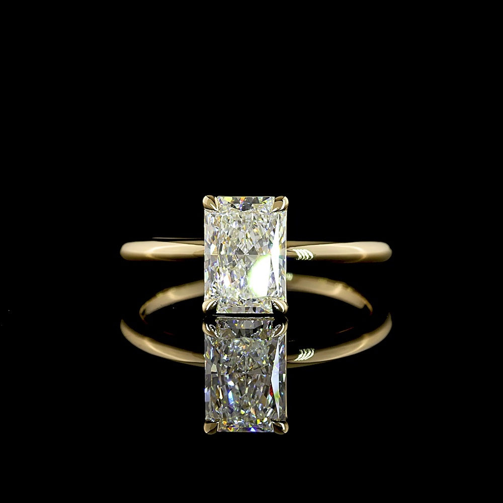 14K Yellow Gold Solitaire Ring with 1.55 Carat Radiant Cut Lab-Grown D VVS2 Diamond - IGI Certified North-South Prong Setting - Covaloro Fine Jewelry