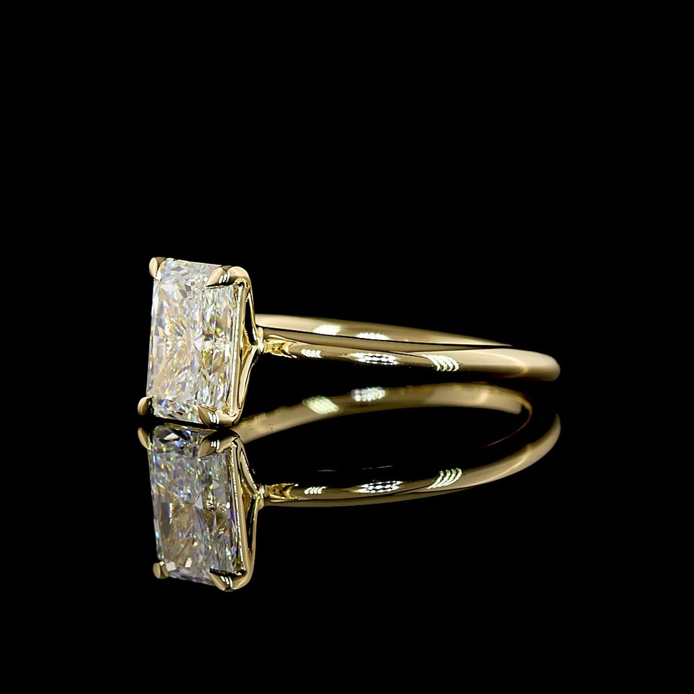 14K Yellow Gold Solitaire Ring with 1.55 Carat Radiant Cut Lab-Grown D VVS2 Diamond - IGI Certified North-South Prong Setting - Covaloro Fine Jewelry