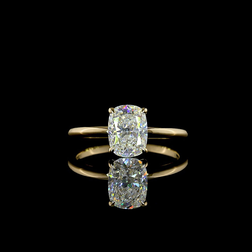 14K Yellow Gold Solitaire Ring with 1.61 Carat Cushion Brilliant Cut Lab Diamond - E-F Color VVS2 Clarity IGI Certified - Covaloro Fine Jewelry