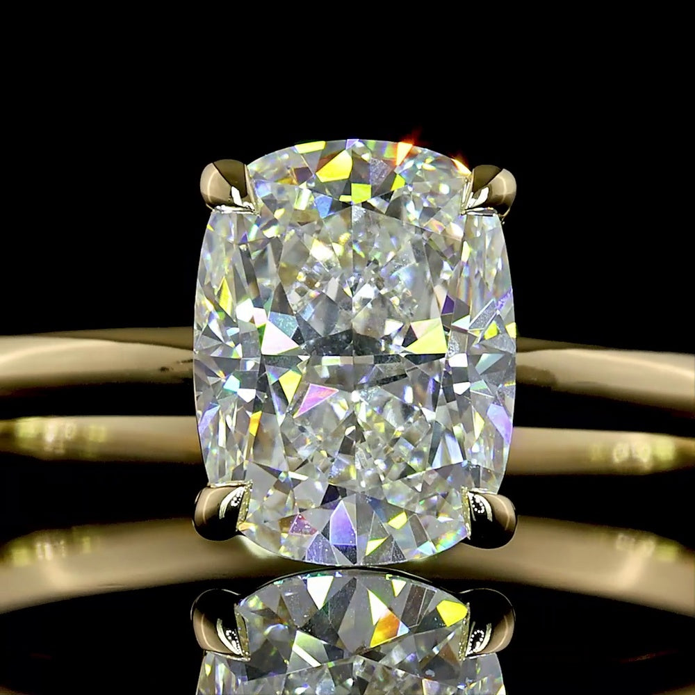 14K Yellow Gold Solitaire Ring with 1.61 Carat Cushion Brilliant Cut Lab Diamond - E-F Color VVS2 Clarity IGI Certified - Covaloro Fine Jewelry