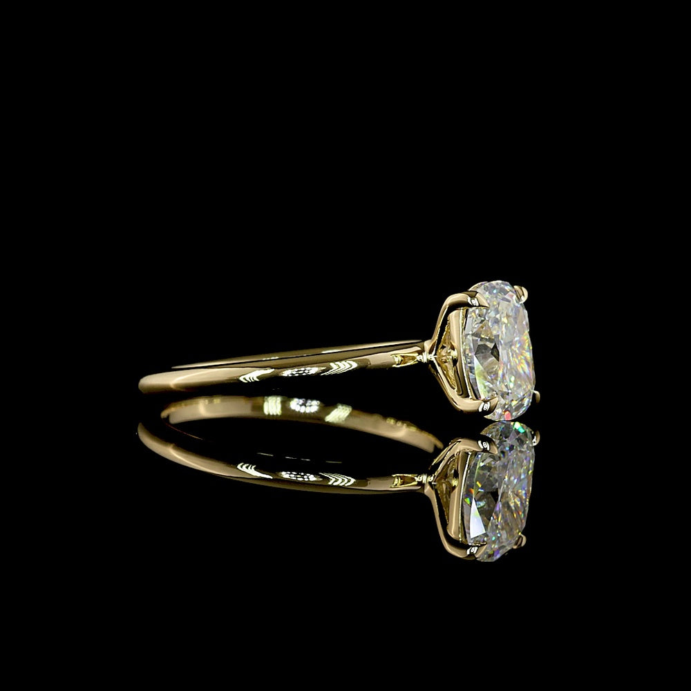 14K Yellow Gold Solitaire Ring with 1.61 Carat Cushion Brilliant Cut Lab Diamond - E-F Color VVS2 Clarity IGI Certified - Covaloro Fine Jewelry
