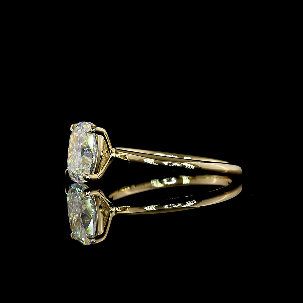 14K Yellow Gold Solitaire Ring with 1.61 Carat Cushion Brilliant Cut Lab Diamond - E-F Color VVS2 Clarity IGI Certified - Covaloro Fine Jewelry