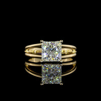 14K Yellow Gold Solitaire Ring with 2.30 Carat Princess Cut Lab Diamond - E-F Color, VVS2 Clarity, Four-Prong Setting - Covaloro Fine Jewelry