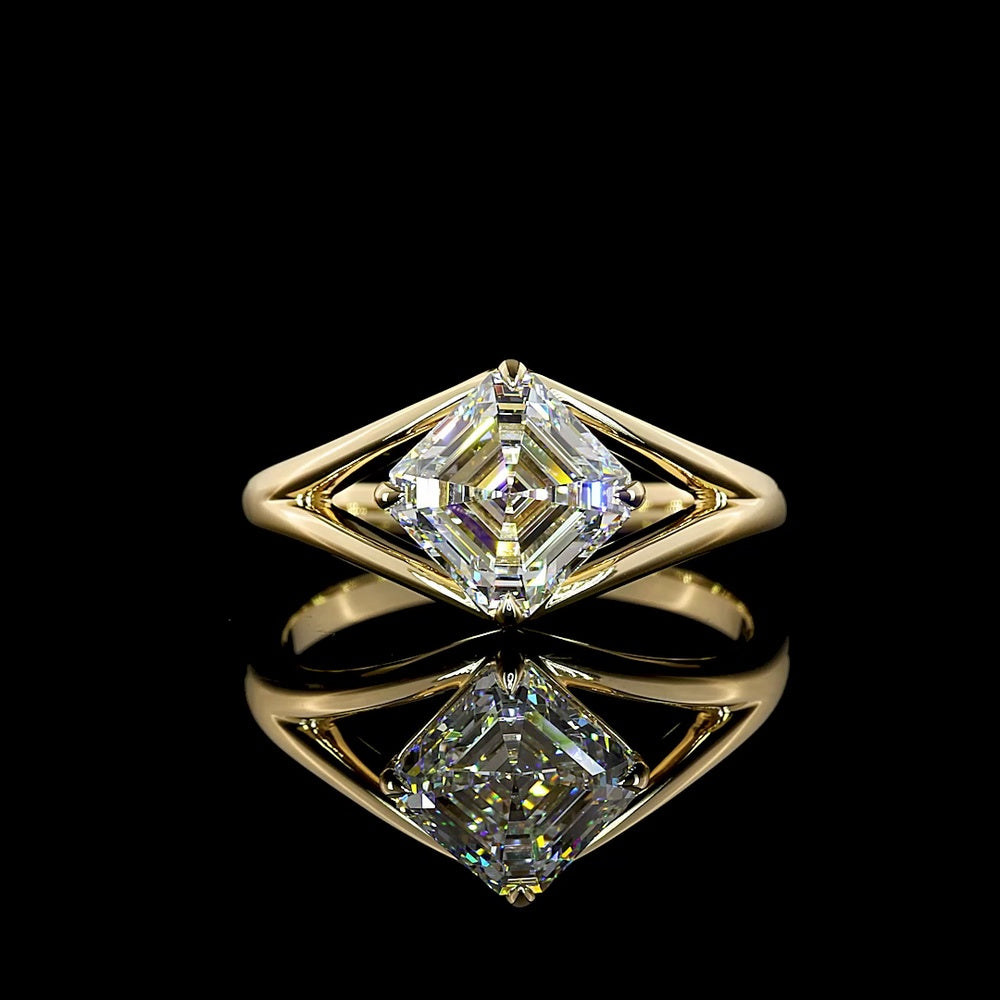 14K Yellow Gold Solitaire Ring with 2 Carat Asscher Cut Lab Diamond - E VVS2 Clarity - Covaloro Fine Jewelry