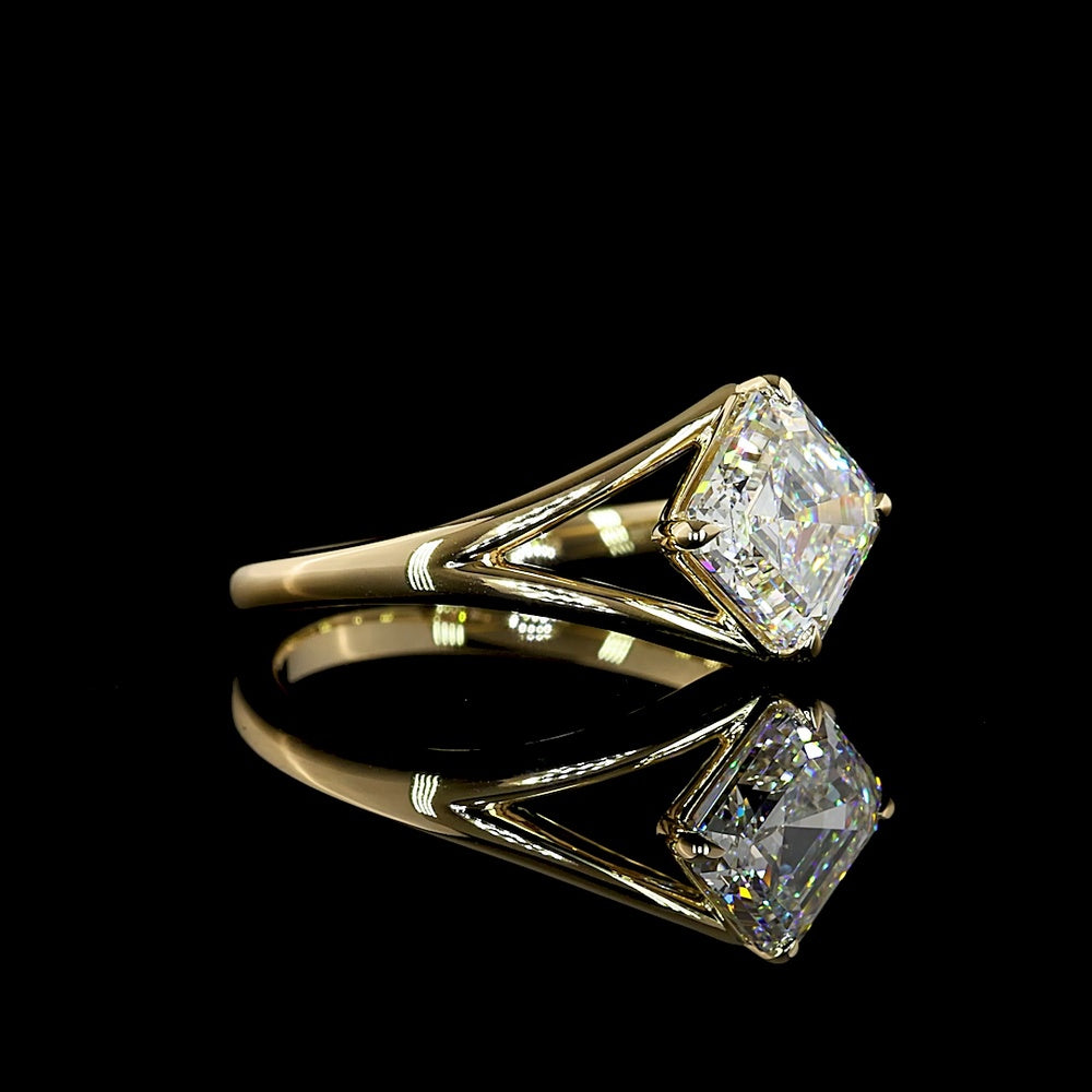14K Yellow Gold Solitaire Ring with 2 Carat Asscher Cut Lab Diamond - E VVS2 Clarity - Covaloro Fine Jewelry