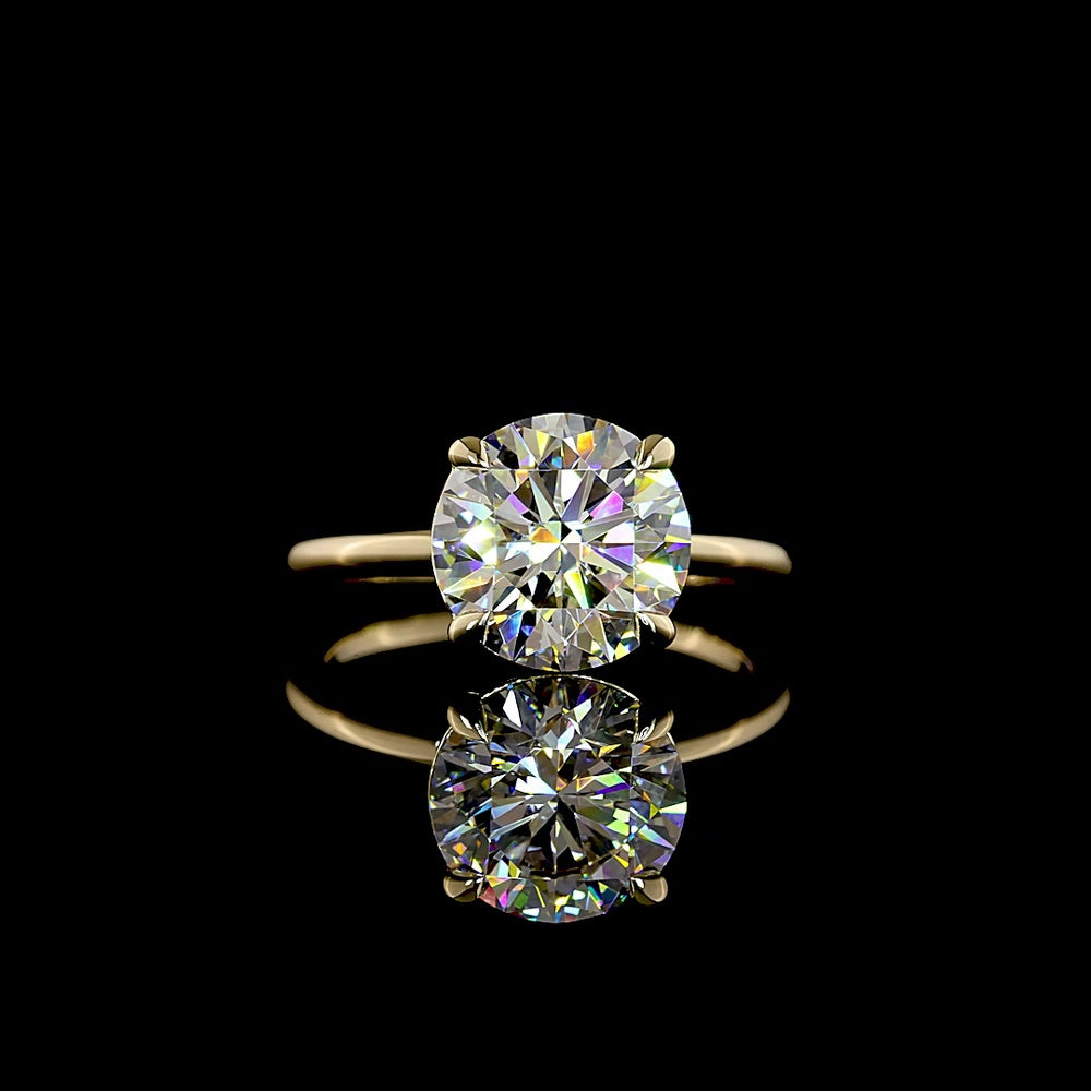 14K Yellow Gold Solitaire Ring with 3.55 Carat Round Brilliant Cut Lab Diamond - E-F Color, VS1 Clarity, IGI Certified - Covaloro Fine Jewelry