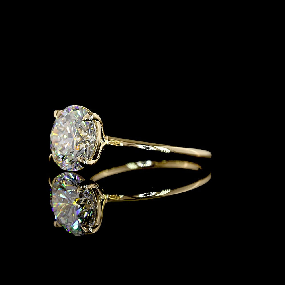 14K Yellow Gold Solitaire Ring with 3.55 Carat Round Brilliant Cut Lab Diamond - E-F Color, VS1 Clarity, IGI Certified - Covaloro Fine Jewelry