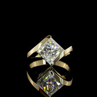 14K Yellow Gold Solitaire Ring with 3.60 Carat Princess Cut Lab Diamond in Half Bezel Setting - E-F Color VS1 Clarity - Covaloro Fine Jewelry