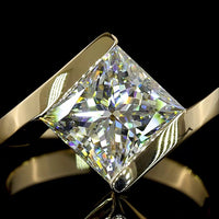 14K Yellow Gold Solitaire Ring with 3.60 Carat Princess Cut Lab Diamond in Half Bezel Setting - E-F Color VS1 Clarity - Covaloro Fine Jewelry