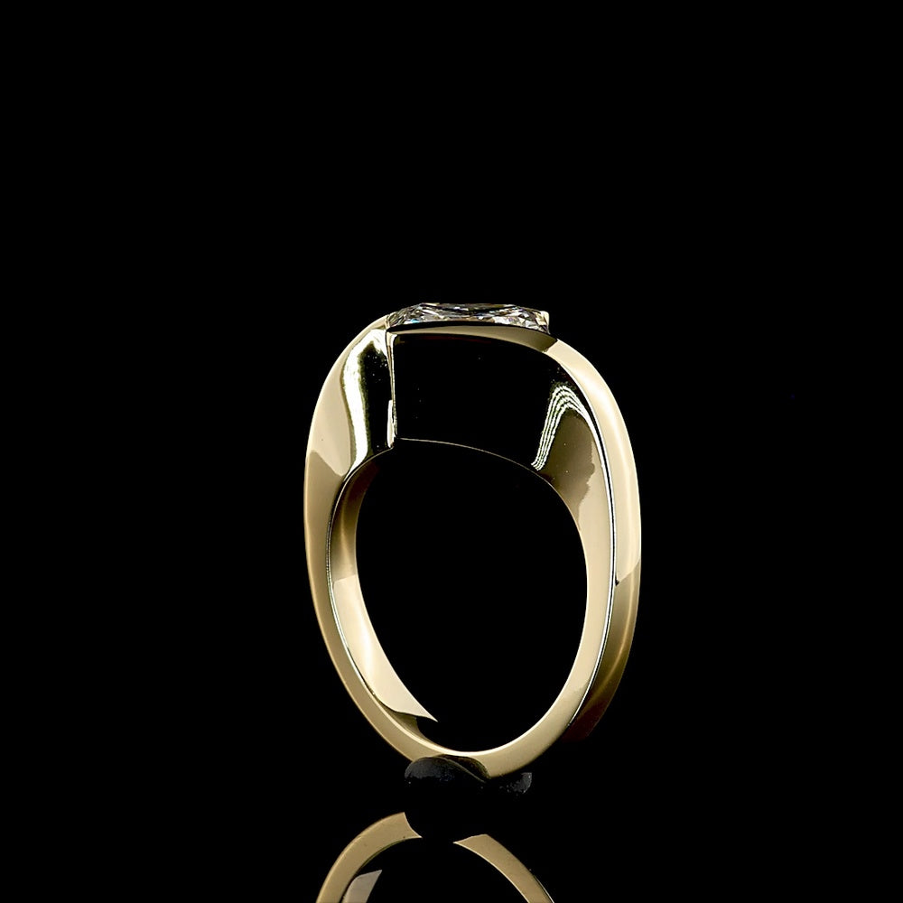 14K Yellow Gold Solitaire Ring with 3.60 Carat Princess Cut Lab Diamond in Half Bezel Setting - E-F Color VS1 Clarity - Covaloro Fine Jewelry