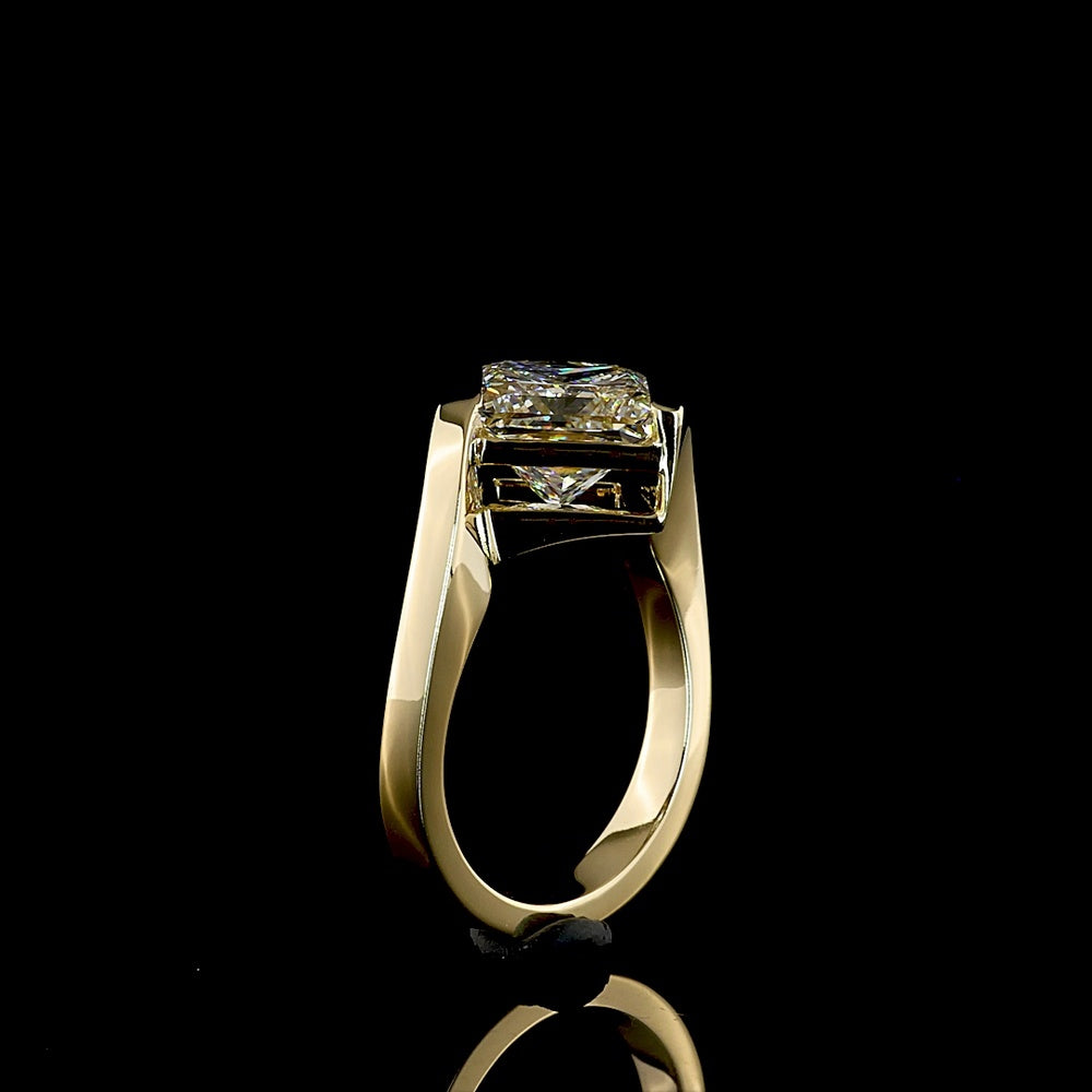 14K Yellow Gold Solitaire Ring with 3.60 Carat Princess Cut Lab Diamond in Half Bezel Setting - E-F Color VS1 Clarity - Covaloro Fine Jewelry