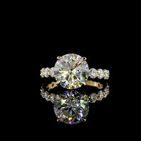 14K Yellow Gold Solitaire Ring with 4.17 Carat Round Lab Diamond Center and 1.42 Carat Diamond Shank - 5.59 Carat Total Weight, IGI Certified E VVS2 - Covaloro Fine Jewelry