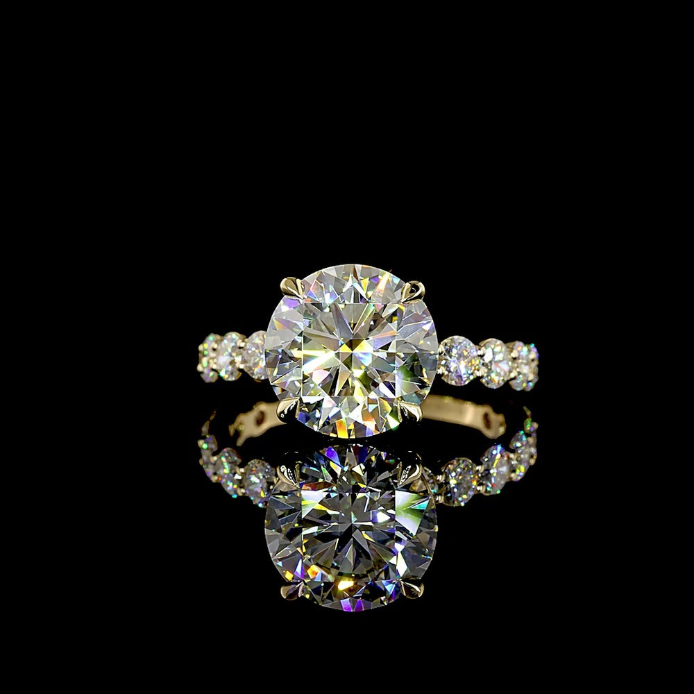 14K Yellow Gold Solitaire Ring with 4.17 Carat Round Lab Diamond Center and 1.42 Carat Diamond Shank - 5.59 Carat Total Weight, IGI Certified E VVS2 - Covaloro Fine Jewelry