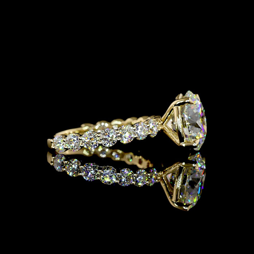 14K Yellow Gold Solitaire Ring with 4.17 Carat Round Lab Diamond Center and 1.42 Carat Diamond Shank - 5.59 Carat Total Weight, IGI Certified E VVS2 - Covaloro Fine Jewelry